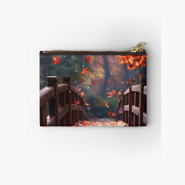 Item preview, Wooden Bridge in Autumn Park with Falling Leaves — Scenic Warm Fall Landscape designed and sold by LYAN-STORE.