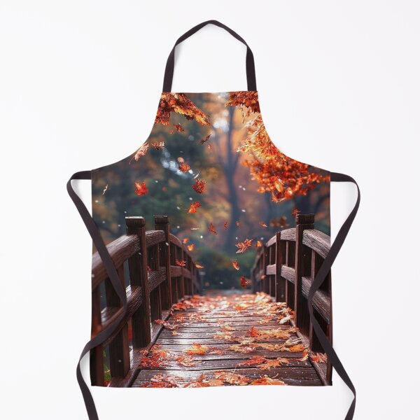 Item preview, Wooden Bridge in Autumn Park with Falling Leaves — Scenic Warm Fall Landscape designed and sold by LYAN-STORE.