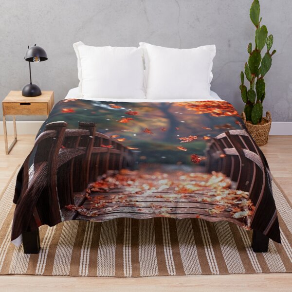 Item preview, Wooden Bridge in Autumn Park with Falling Leaves — Scenic Warm Fall Landscape designed and sold by LYAN-STORE.