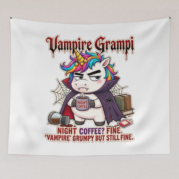 Item preview, Vampire Grampi Night Coffee – Grumpy Unicorn Vampire Gothic Halloween Design designed and sold by Sitred123.