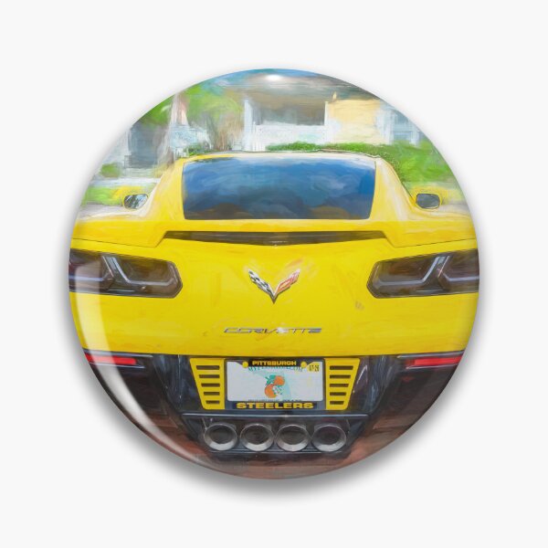 Item preview, 2014 Corvette Stingray Coupe Velocity Yellow Hood Badge Poster designed and sold by RichFrancoCars.