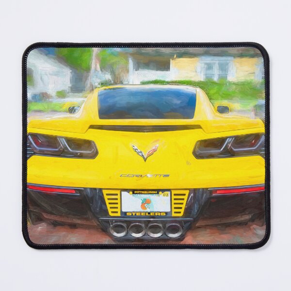 Item preview, 2014 Corvette Stingray Coupe Velocity Yellow Hood Badge Poster designed and sold by RichFrancoCars.