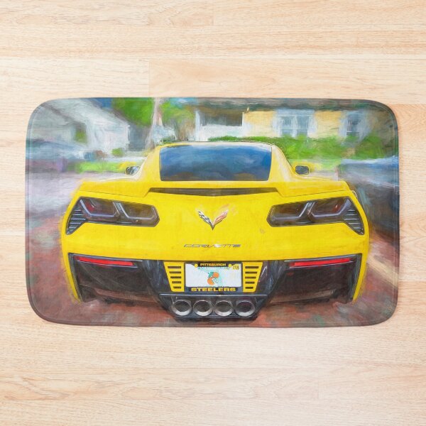 Item preview, 2014 Corvette Stingray Coupe Velocity Yellow Hood Badge Poster designed and sold by RichFrancoCars.