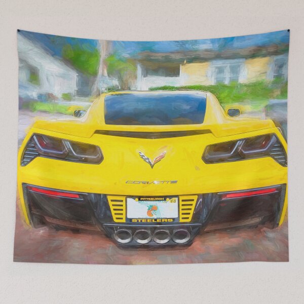 Item preview, 2014 Corvette Stingray Coupe Velocity Yellow Hood Badge Poster designed and sold by RichFrancoCars.
