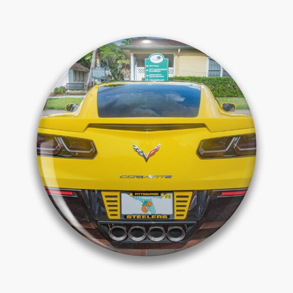 Item preview,  2014 Corvette Stingray Coupe Velocity Yellow Hood Badge Poster designed and sold by RichFrancoCars.