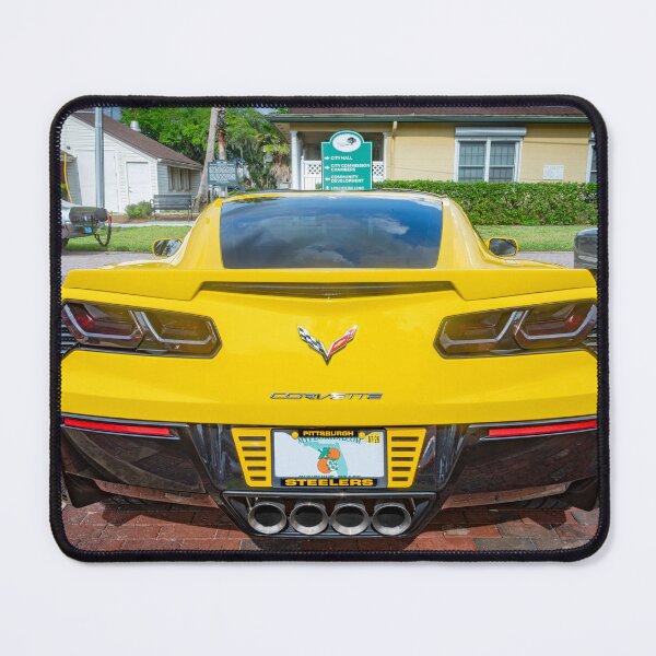 Item preview, 2014 Corvette Stingray Coupe Velocity Yellow Hood Badge Poster designed and sold by RichFrancoCars.
