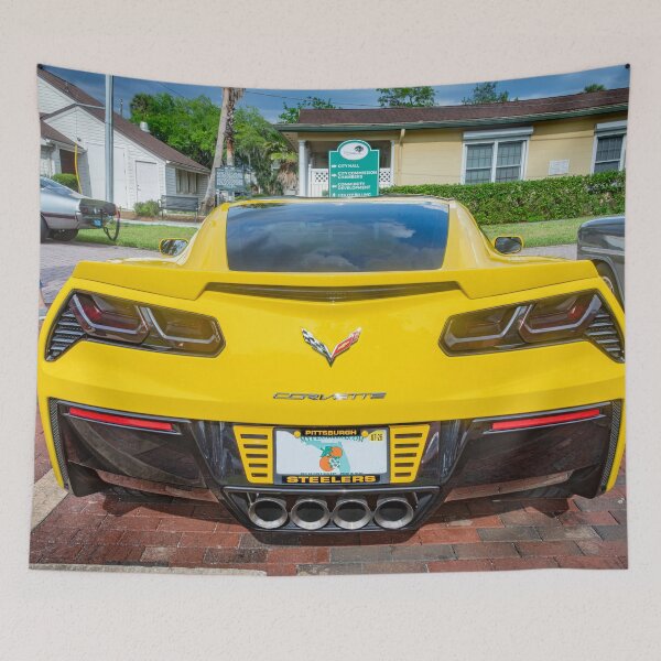 Item preview,  2014 Corvette Stingray Coupe Velocity Yellow Hood Badge Poster designed and sold by RichFrancoCars.