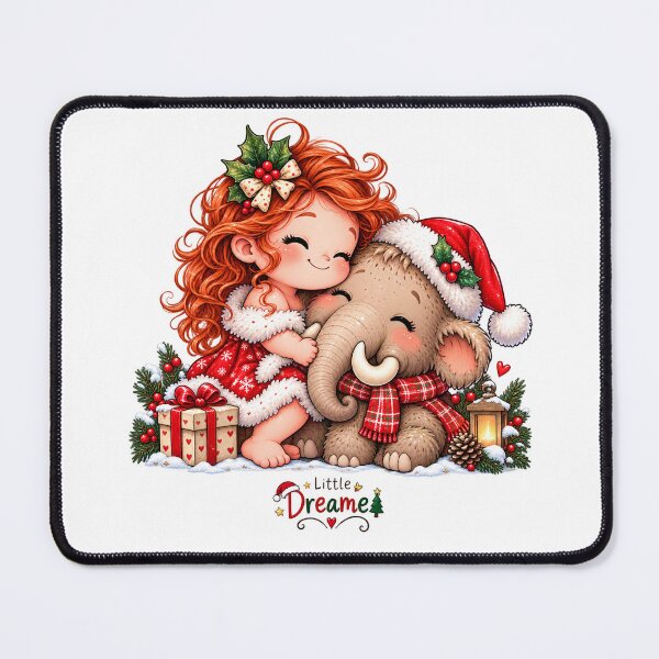 Item preview, Cute Christmas Girl & Elephant ,Kawaii Holiday Winter Gift, Little Dreamer designed and sold by Dreamy Ocean Art.