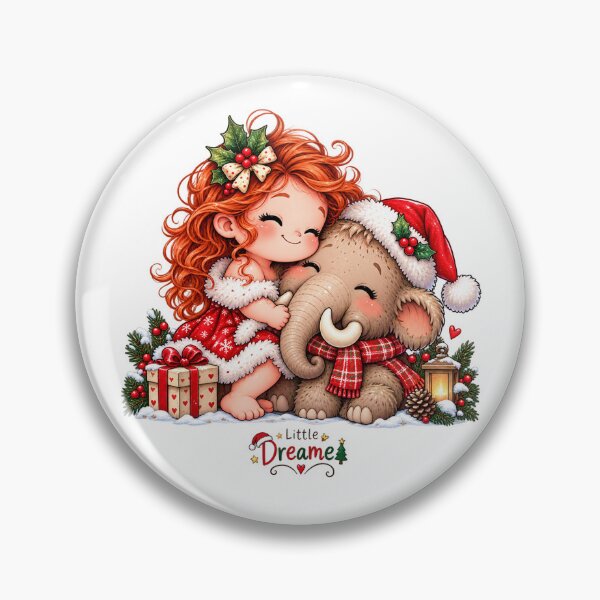 Item preview, Cute Christmas Girl & Elephant ,Kawaii Holiday Winter Gift, Little Dreamer designed and sold by Dreamy Ocean Art.