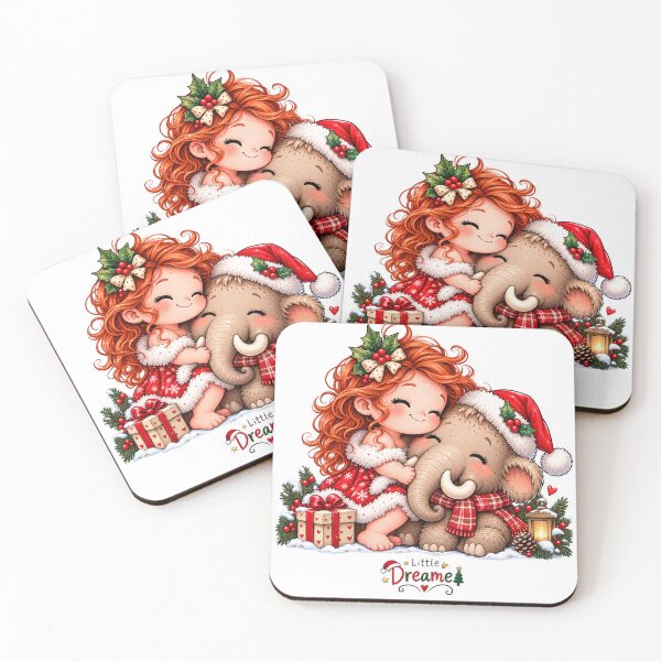 Item preview, Cute Christmas Girl & Elephant ,Kawaii Holiday Winter Gift, Little Dreamer designed and sold by Dreamy Ocean Art.