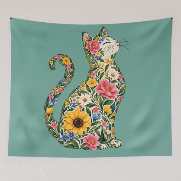 Item preview, Floral Cat Design – Colorful Botanical Cat for Cat Lovers designed and sold by Trendi Kloset.