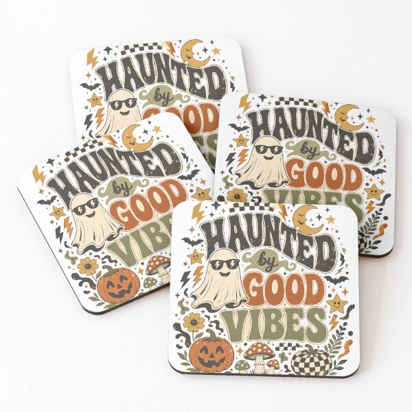 Item preview, Haunted By Good Vibes Halloween T-Shirt Design - Retro Groovy Ghost Vector Graphic designed and sold by Rabu10.