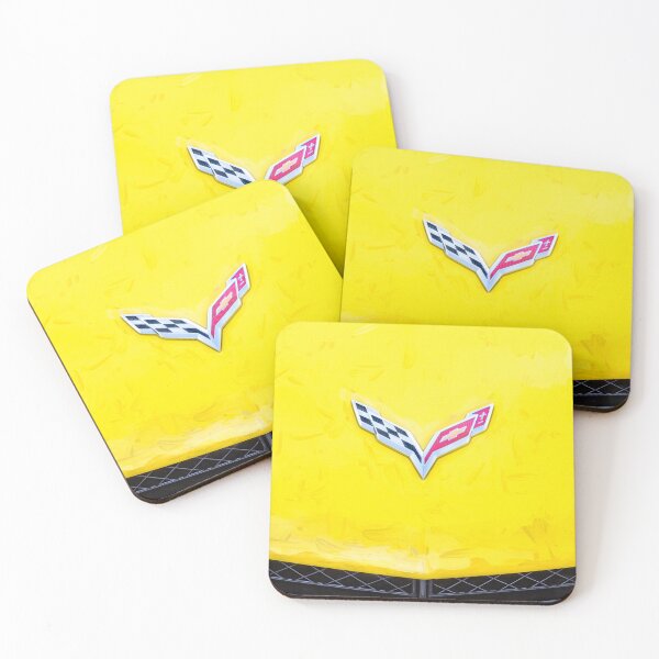 Item preview,  2014 Corvette Stingray Coupe Velocity Yellow Hood Badge Poster designed and sold by RichFrancoCars.