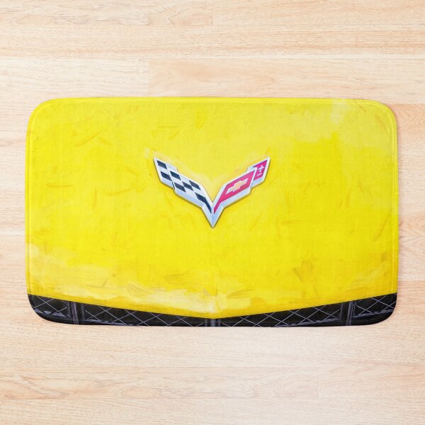 Item preview, 2014 Corvette Stingray Coupe Velocity Yellow Hood Badge Poster designed and sold by RichFrancoCars.