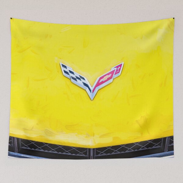 Item preview,  2014 Corvette Stingray Coupe Velocity Yellow Hood Badge Poster designed and sold by RichFrancoCars.