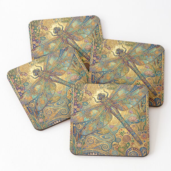 Item preview, Golden art nouveau mosaic dragonfly art designed and sold by hollycooper.