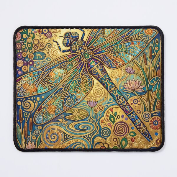 Item preview, Golden art nouveau mosaic dragonfly art designed and sold by hollycooper.