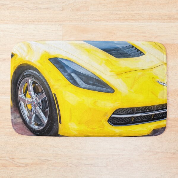 Item preview, 2014 Corvette Stingray Coupe Velocity Yellow Hood Badge Poster designed and sold by RichFrancoCars.