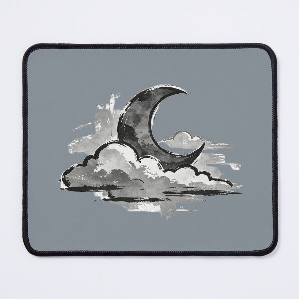 Item preview, Crescent moon among clouds in ink style designed and sold by mixoubraw.