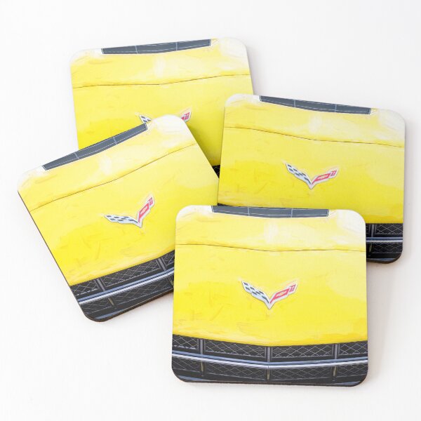 Item preview, 2014 Corvette Stingray Coupe Velocity Yellow Hood Badge Poster designed and sold by RichFrancoCars.