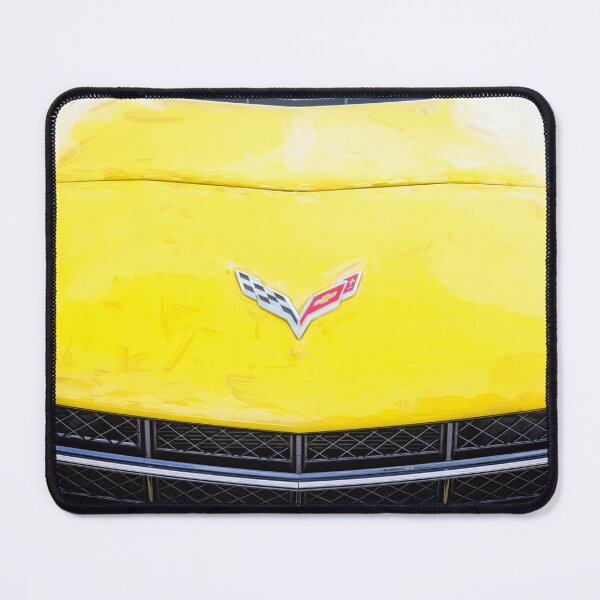 Item preview, 2014 Corvette Stingray Coupe Velocity Yellow Hood Badge Poster designed and sold by RichFrancoCars.