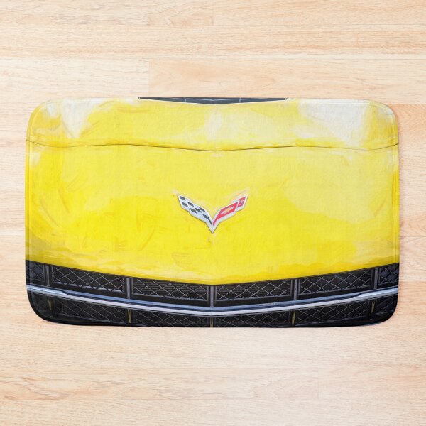 Item preview, 2014 Corvette Stingray Coupe Velocity Yellow Hood Badge Poster designed and sold by RichFrancoCars.