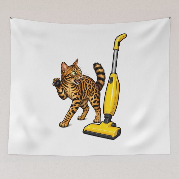 Item preview, Scared Bengal Cat Vacuum Cleaner Art designed and sold by Old's Cool Cat Studio.
