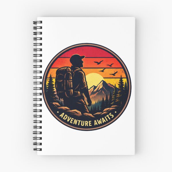 Item preview, Adventure Awaits Hiker Sunset Badge designed and sold by GabeMountainArt.