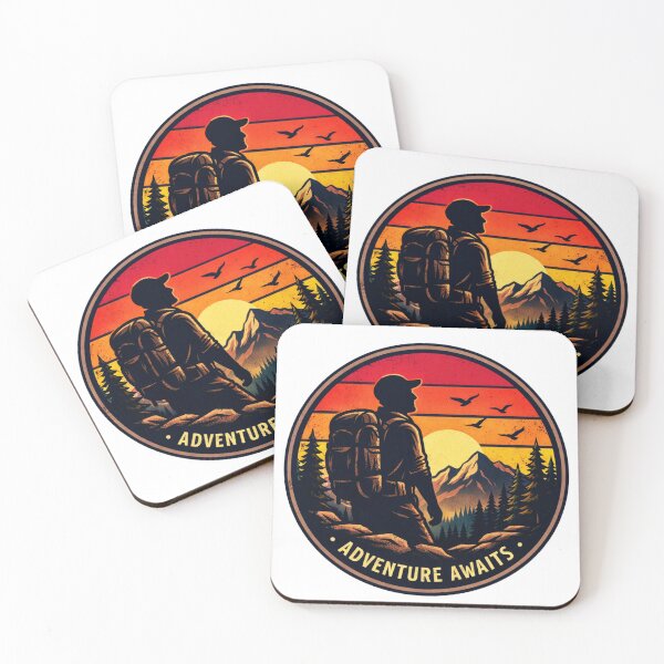 Item preview, Adventure Awaits Hiker Sunset Badge designed and sold by GabeMountainArt.
