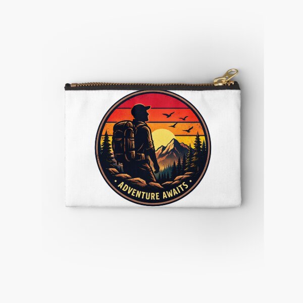 Item preview, Adventure Awaits Hiker Sunset Badge designed and sold by GabeMountainArt.