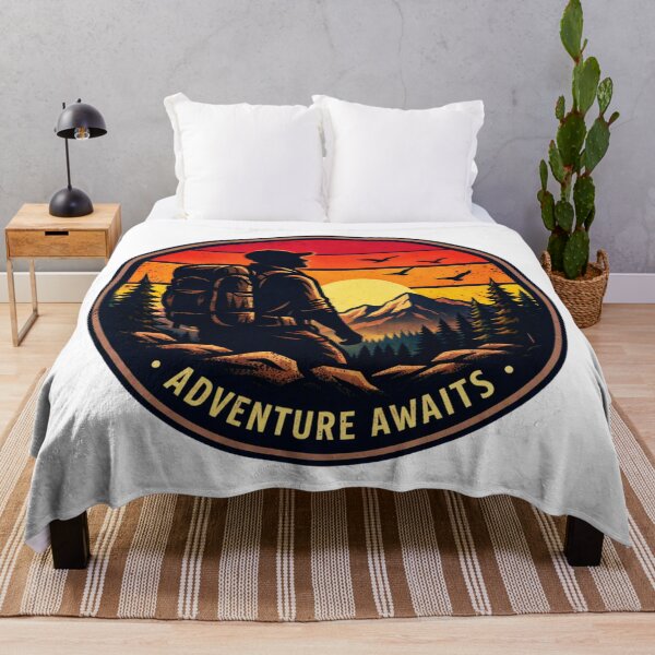 Item preview, Adventure Awaits Hiker Sunset Badge designed and sold by GabeMountainArt.
