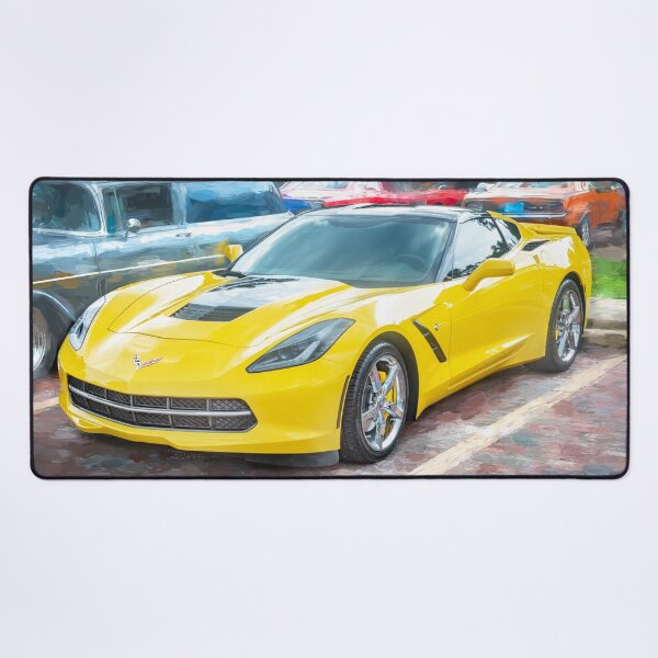 Item preview, 2014 Corvette Stingray Coupe Velocity Yellow Hood Badge Poster designed and sold by RichFrancoCars.