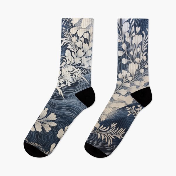 Item preview, Japanese Shibori Indigo Blue and White floral designed and sold by KsaveraArt.