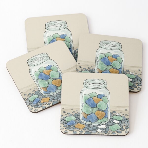 Item preview, Sea Glass Jar on Pebbles Coastal Still Life designed and sold by DIUMERI.