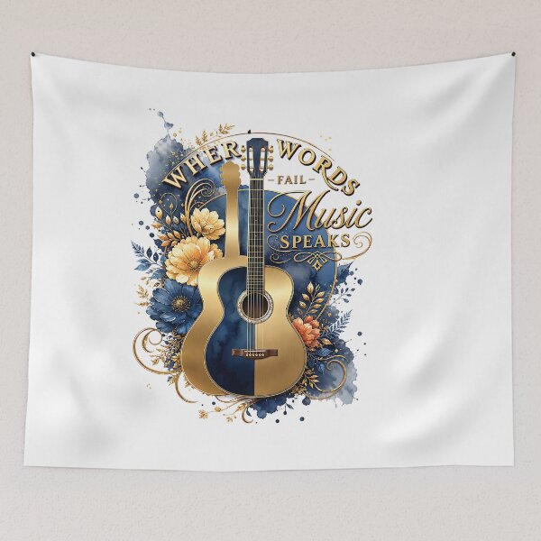 Item preview, Where Words Fail Music Speaks Guitar Floral Art designed and sold by Yafa-Design.
