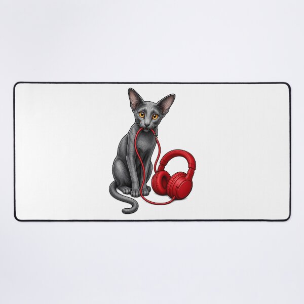 Item preview, Oriental Cat Chewing Headphones Cable Art designed and sold by Old's Cool Cat Studio.