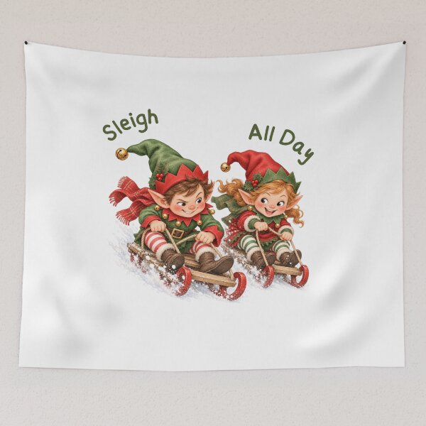 Item preview, Sleigh All Day Christmas Elves on Sled designed and sold by mycute-stickers.