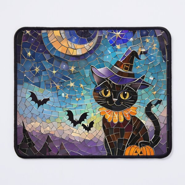 Item preview, Faux Mosaic Black Cat Witch for Spooky Season designed and sold by AmyAndCasey.