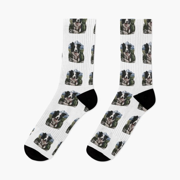 Item preview, Happy Border Collie Hiking Dog Mountain Adventure designed and sold by NicolasGlowArt.