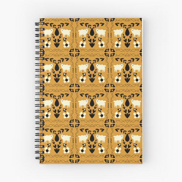 Item preview, Scandinavian Sheep Folk Art Mustard Yellow Black Pattern designed and sold by adamstav-prints.