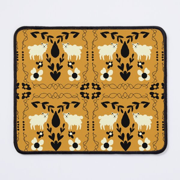 Item preview, Scandinavian Sheep Folk Art Mustard Yellow Black Pattern designed and sold by adamstav-prints.