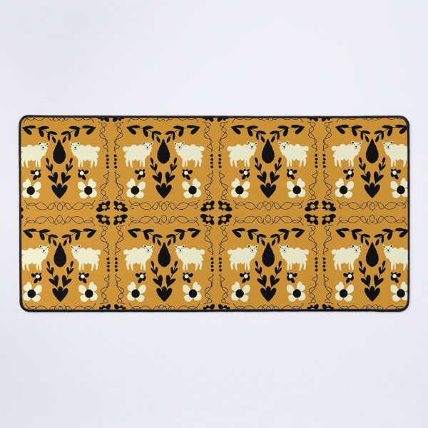 Item preview, Scandinavian Sheep Folk Art Mustard Yellow Black Pattern designed and sold by adamstav-prints.