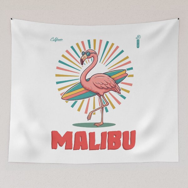 Item preview, Retro Surf Flamingo California Malibu designed and sold by NullSpacePrints.