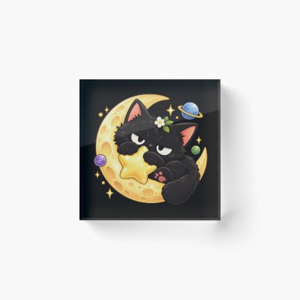 Item preview, Black Cat Resting on a Crescent Moon with a Star designed and sold by Frezcola.