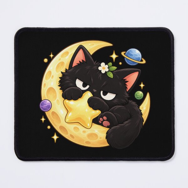 Item preview, Black Cat Resting on a Crescent Moon with a Star designed and sold by Frezcola.