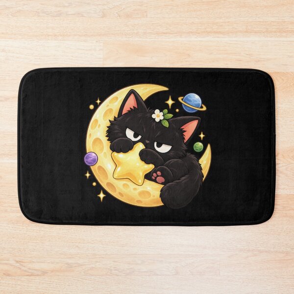 Item preview, Black Cat Resting on a Crescent Moon with a Star designed and sold by Frezcola.