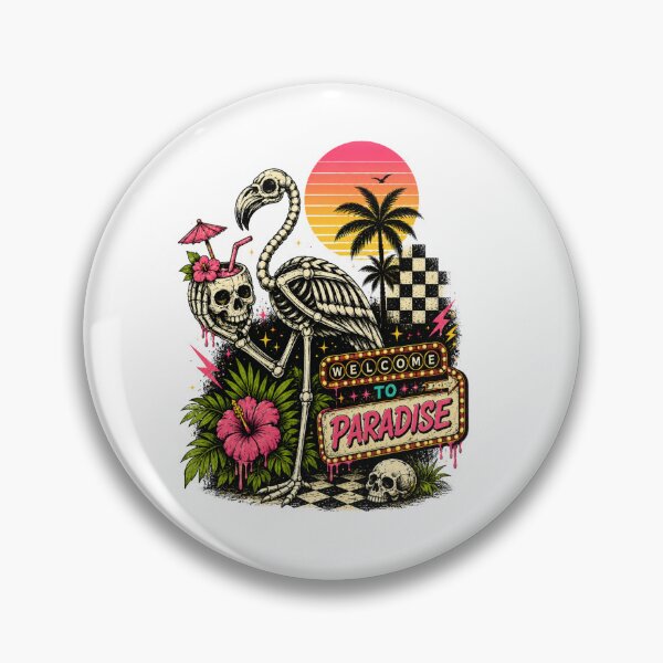 Item preview, Skeleton Flamingo Welcome to Paradise – Retro Tropical Punk Art designed and sold by Mild Riot.