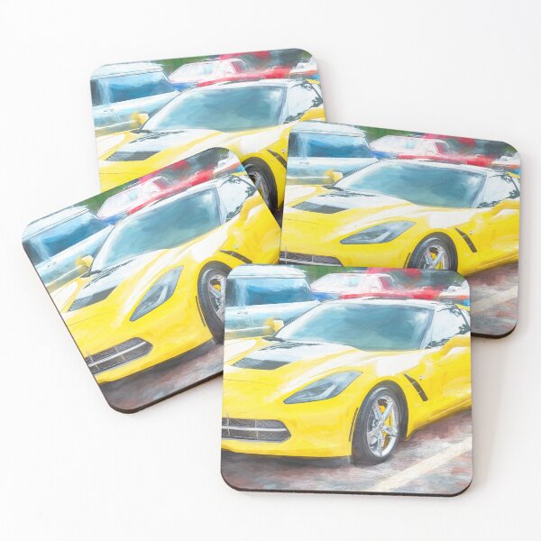 Item preview, 2014 Corvette Stingray Coupe Velocity Yellow Hood Badge Poster designed and sold by RichFrancoCars.
