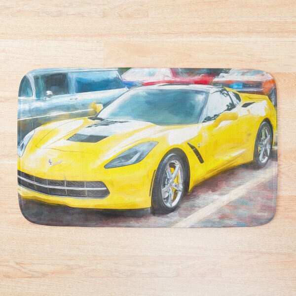 Item preview, 2014 Corvette Stingray Coupe Velocity Yellow Hood Badge Poster designed and sold by RichFrancoCars.