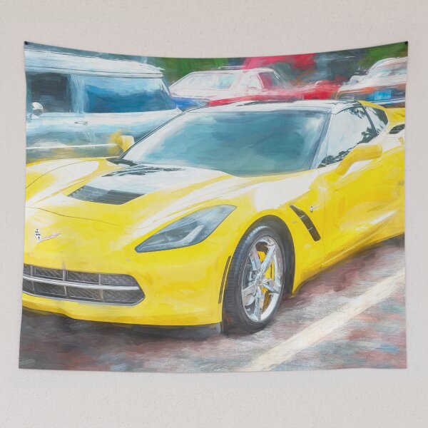 Item preview, 2014 Corvette Stingray Coupe Velocity Yellow Hood Badge Poster designed and sold by RichFrancoCars.